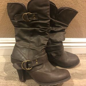 Brown Faux Leather Boots